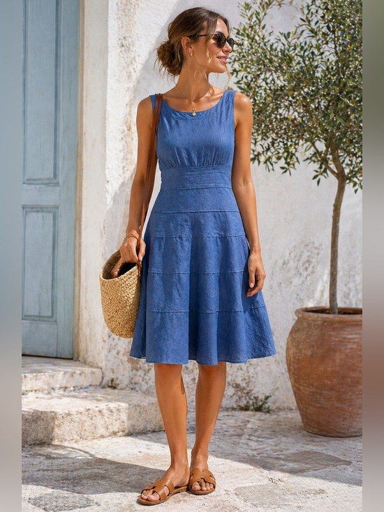 Jones New York Dresses & Skirts - Jones New York 100% Linen Dress 12 Blue Midi Resort Travel Wedding Guest Summer